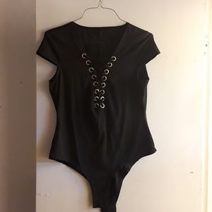 Black lace up onsie.